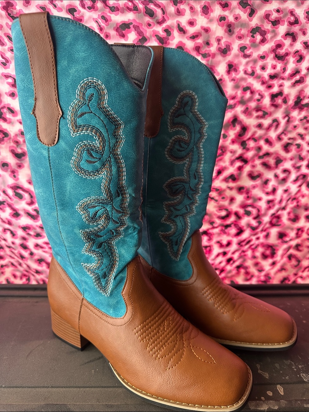 Turquoise & Brown Western Cowboy Boots
